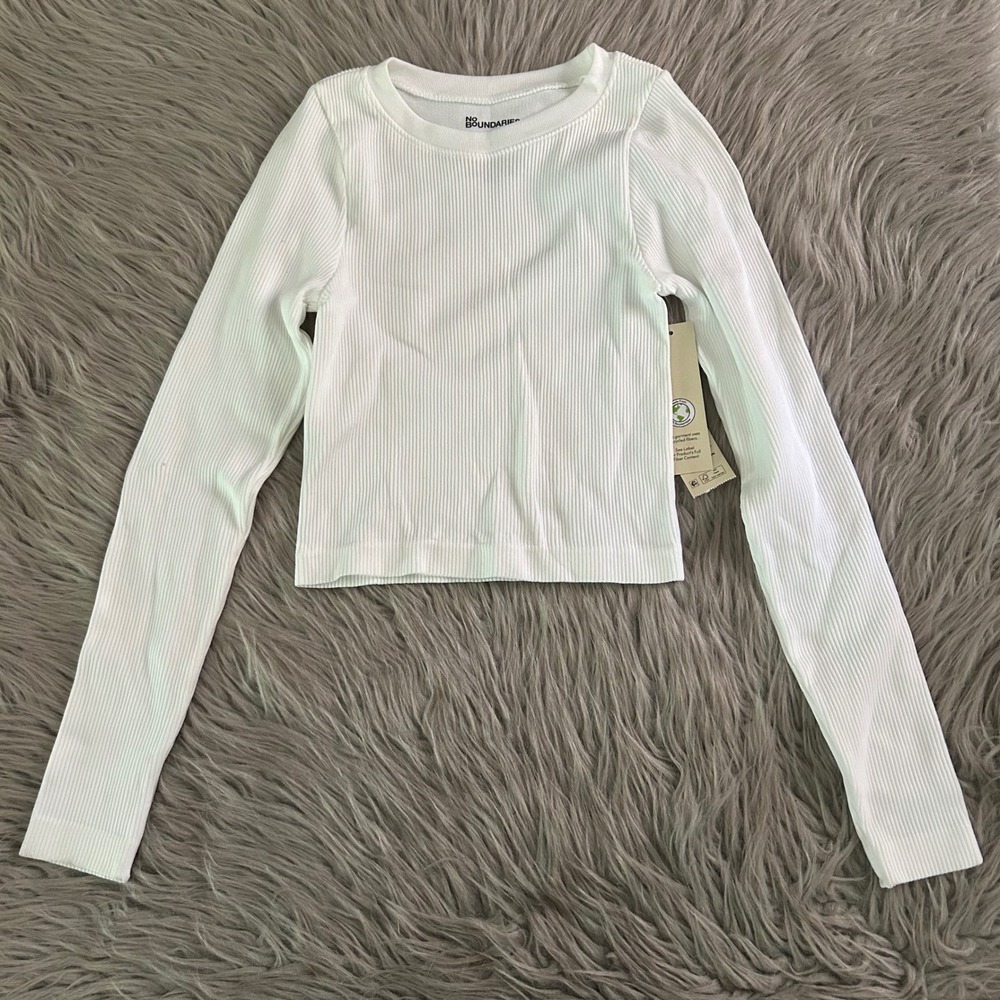 No Boundaries Ribbed Long Sleeve Tee Womens Size XXS (00)‎ White Seamless Shirt